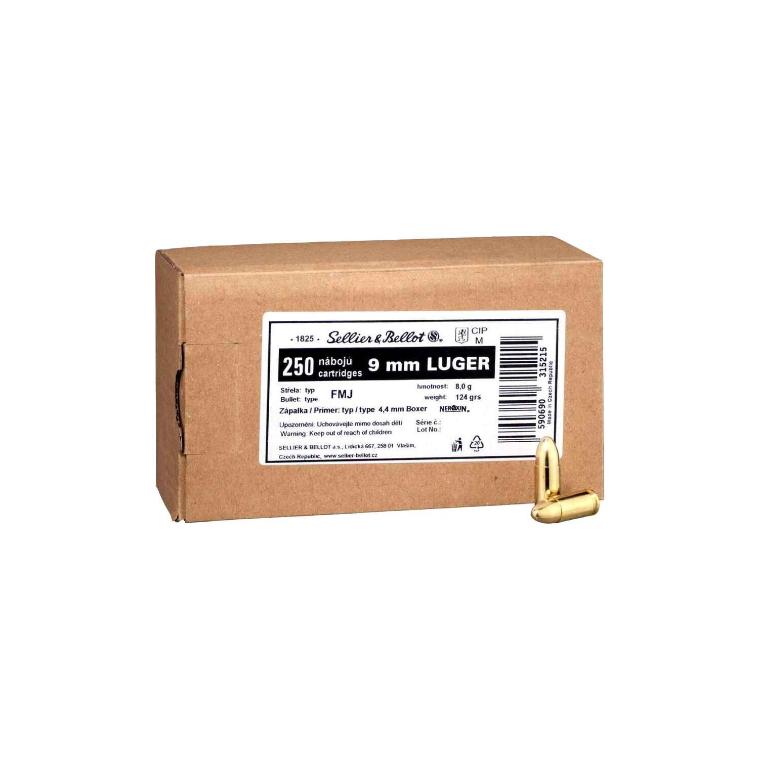 9mm Luger Vollmantel 8,0g/124 grs. Sellier & Bellot