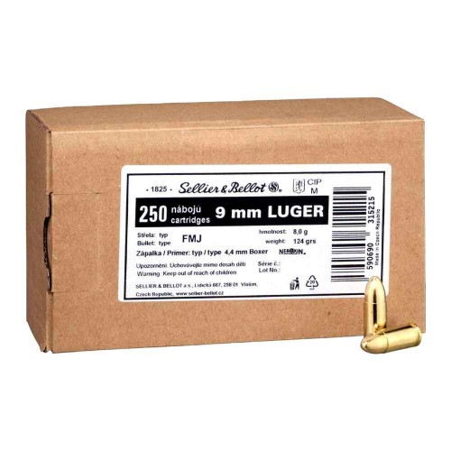 Pistolenmunition 9mm Luger Vollmantel 124 grs.  Sellier & Bellot