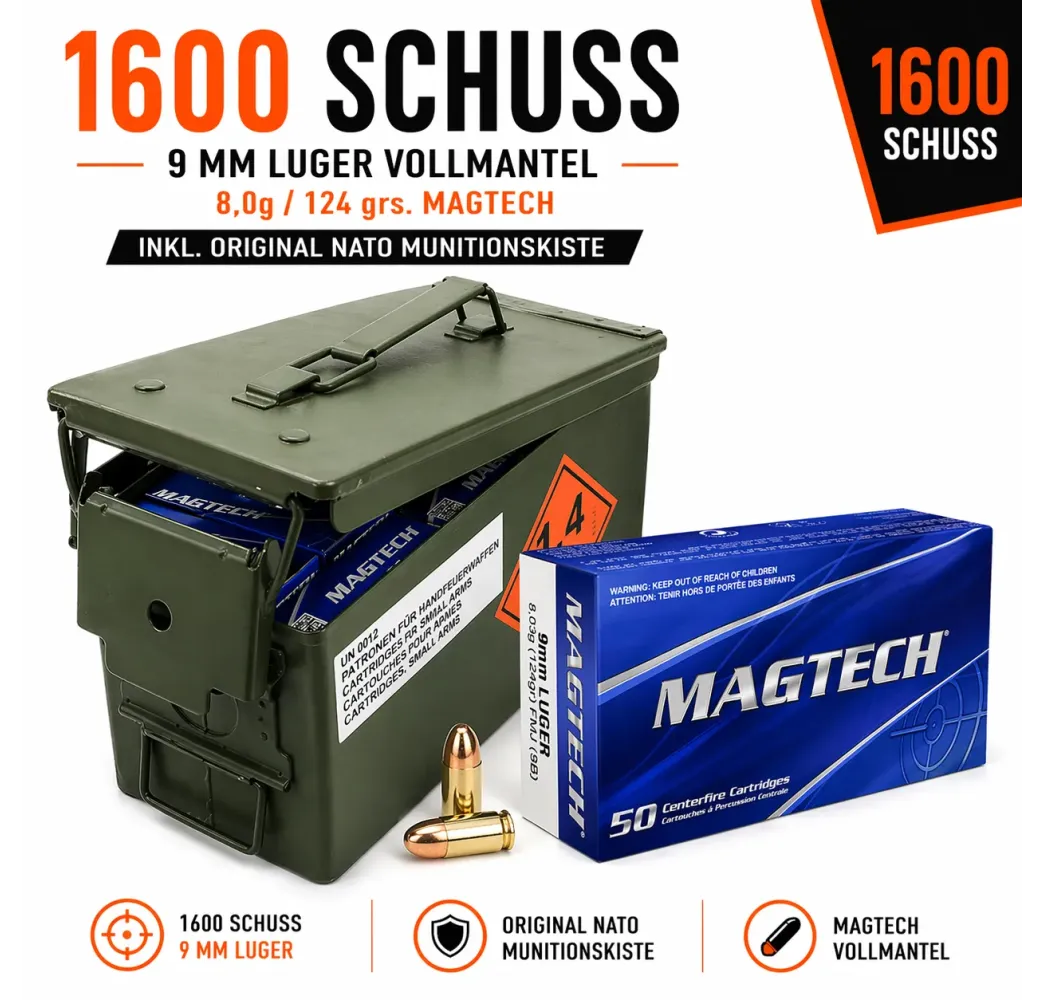 1600 Schuss 9mm Luger Magtech FMJ in NATO-Kiste kaufen