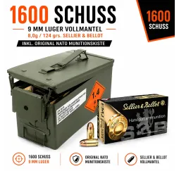 1600 Schuss 9 mm Luger Sellier & Bellot FMJ NATO-Kiste