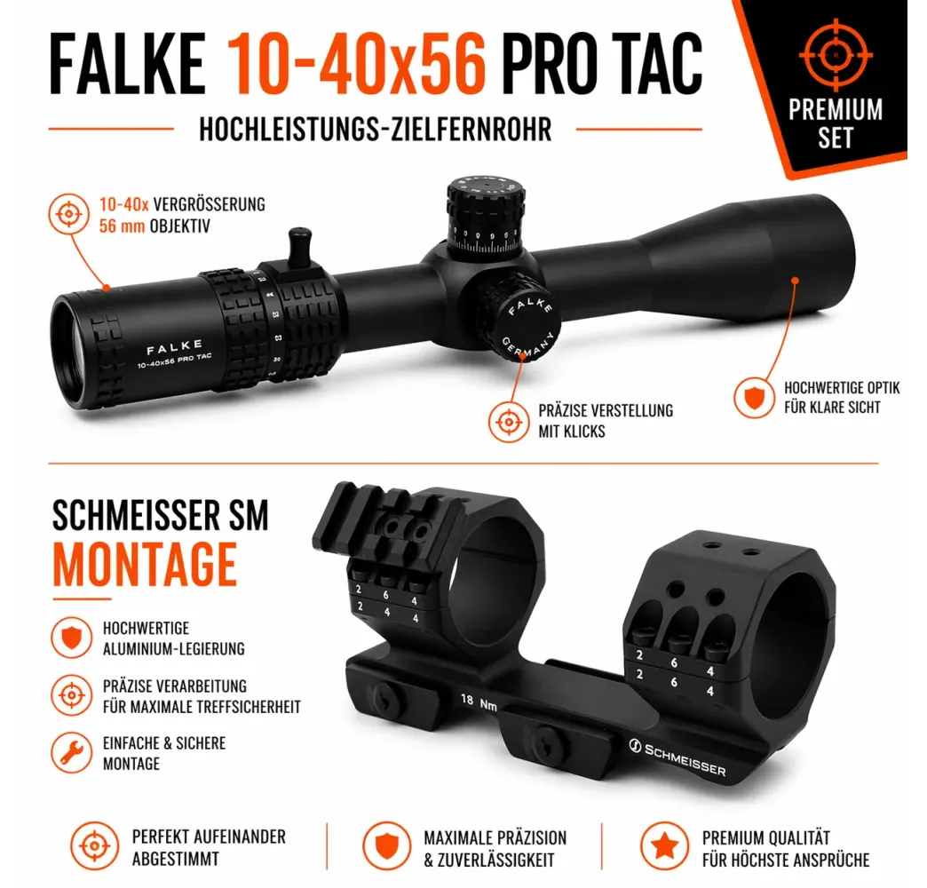 FALKE 10-40x56 + SM Montage | Präzision Komplettset