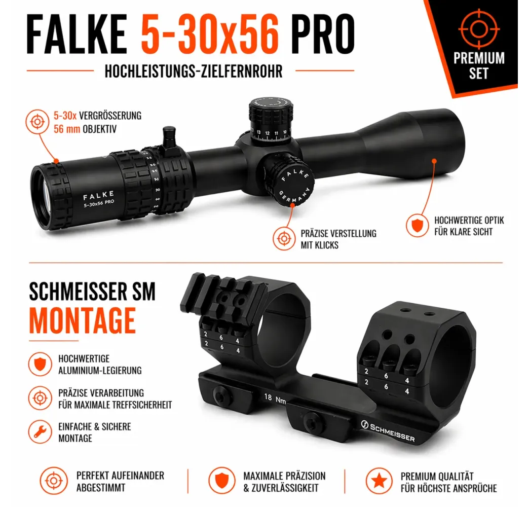 FALKE 5–30×56 Pro + SM Montage | Präzisions-Bundle