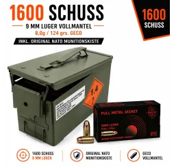 1600 Schuss 9mm Luger GECO Vollmantel Natokiste Set