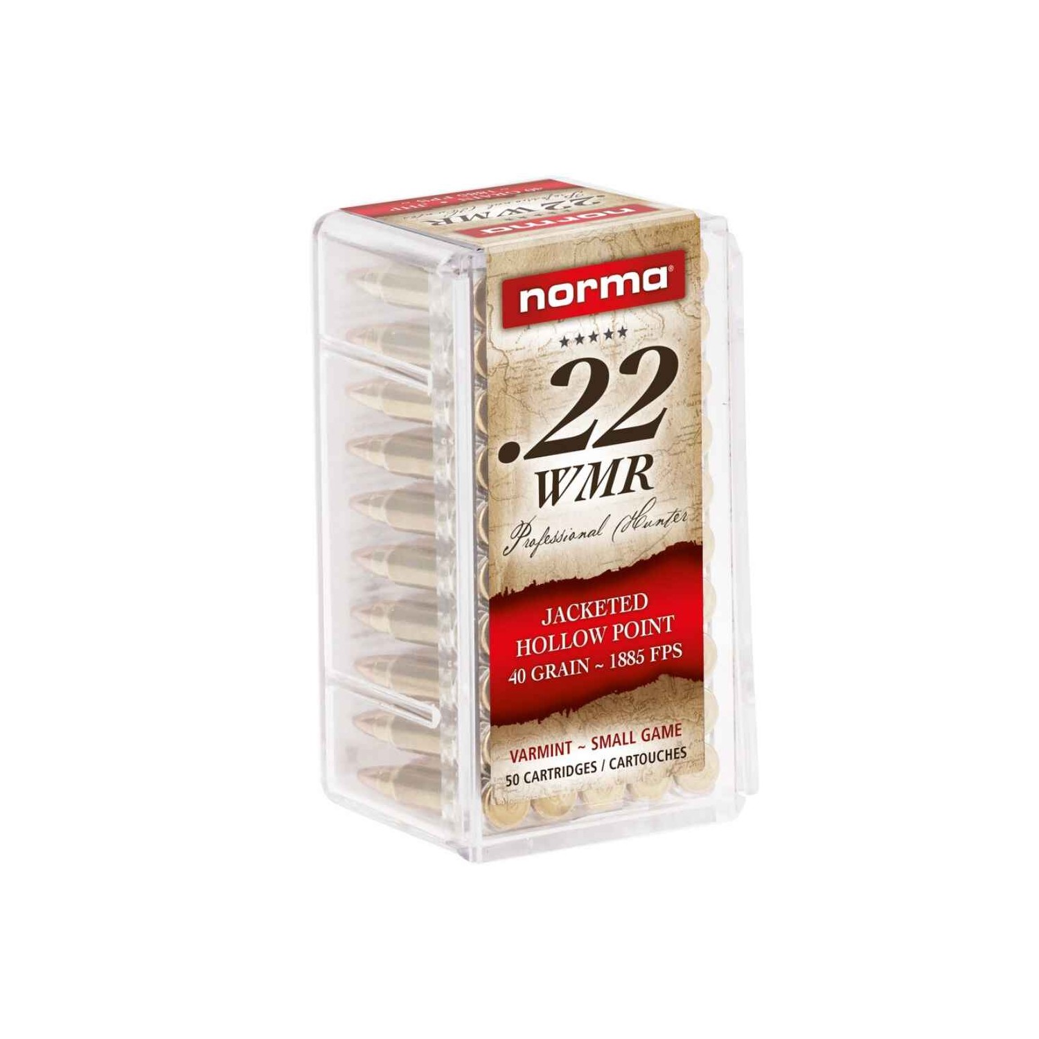 Büchsenmunition .22 Win. Mag. JHP 2,6g/40grs. Norma