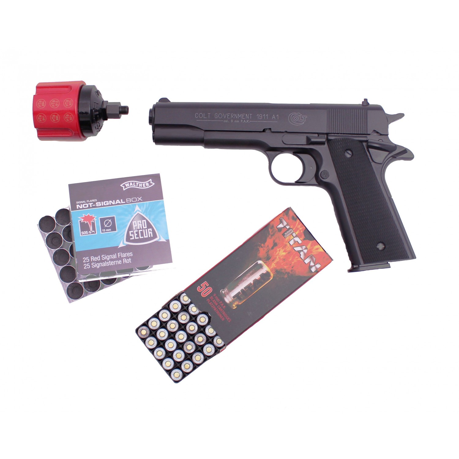 Colt Schreckschuss Pistole Government 1911 A1 schwarz Silverster sp...