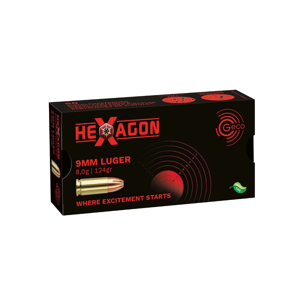9 mm Luger Hexagon SX 8,0g/124grs. Geco